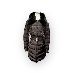 RINASCIMENTO Womens Fur Collar Knee Length Belted Puffer M